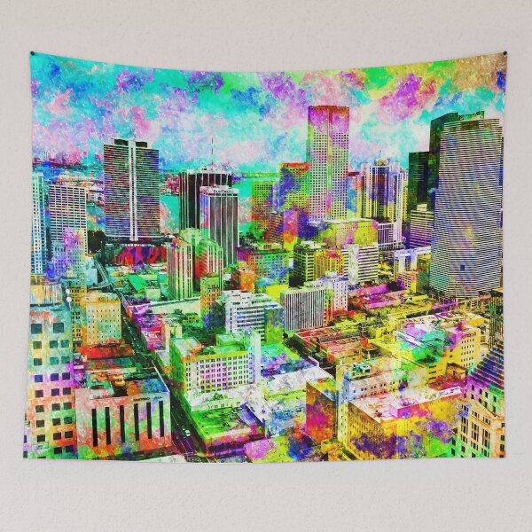 Item preview, The Central Business District of downtown Miami - colorful painting designed and sold by NickoPrints.