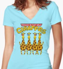 Teenage Mutant Ninja Giraffes Women's Fitted V-Neck T-Shirt