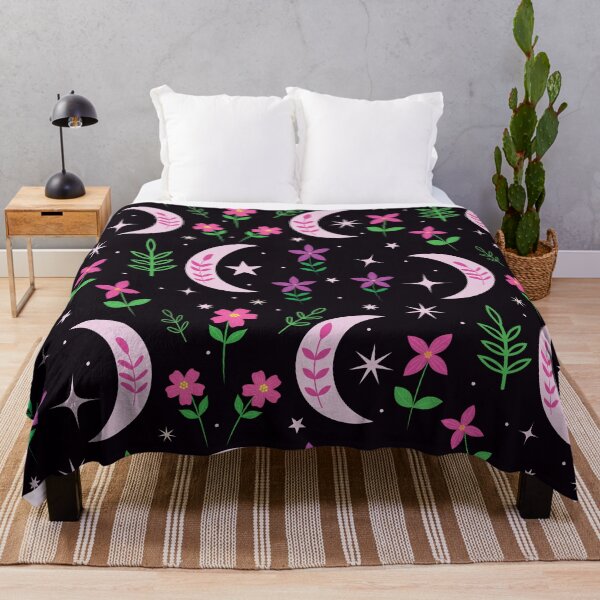 Item preview, Boho moon pattern with pink flowers and leaves designed and sold by Yasminepatterns .