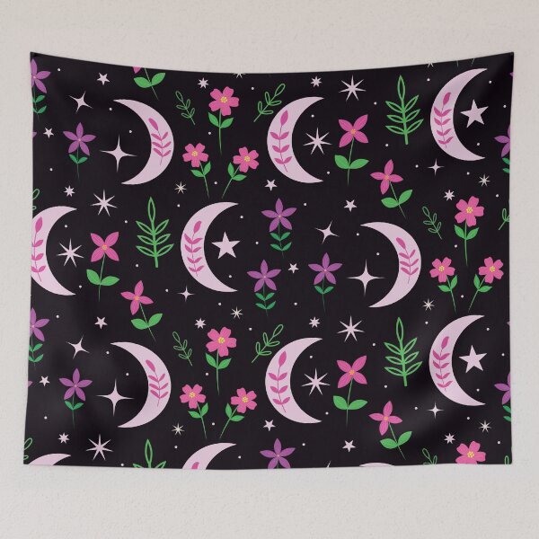 Item preview,  Boho moon pattern with pink flowers and leaves  designed and sold by Yasminepatterns .