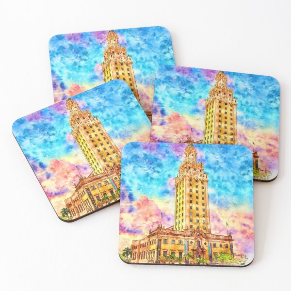Item preview, Freedom Tower in Miami, Florida, at sunset - pen and watercolor designed and sold by NickoPrints.