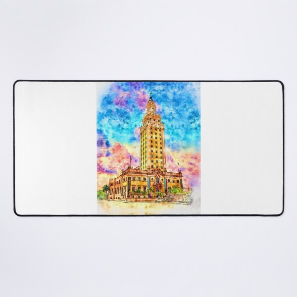 Item preview, Freedom Tower in Miami, Florida, at sunset - pen and watercolor designed and sold by NickoPrints.