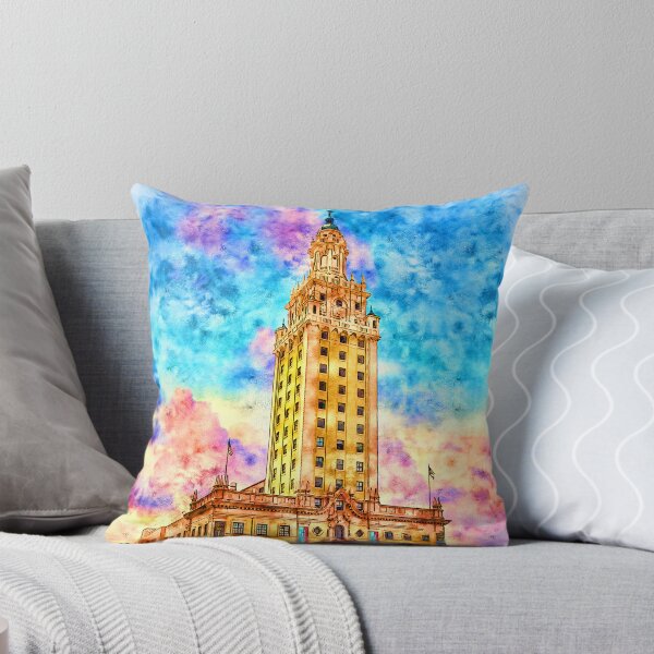 Item preview, Freedom Tower in Miami, Florida, at sunset - pen and watercolor designed and sold by NickoPrints.