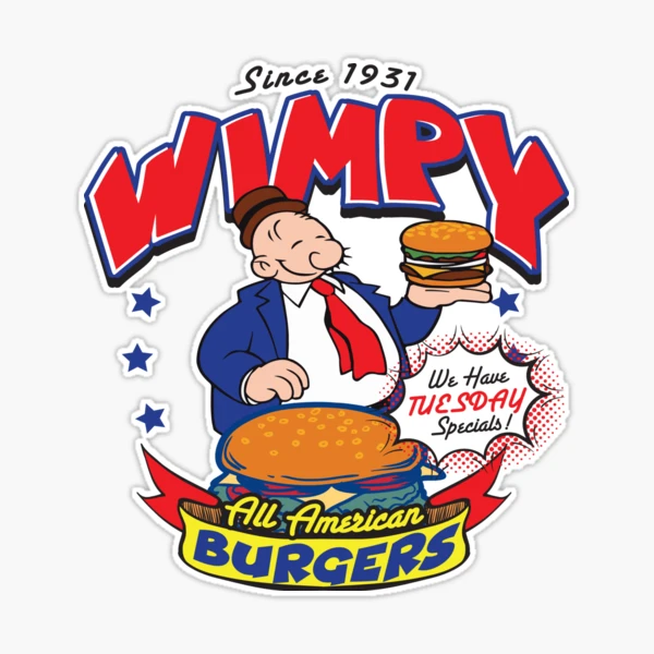  3 Pay you never for a hamburger burger Wimpy Vintage Retro  Nostalgic Animated Cartoon Laminated Sticker Decal gift perfect for laptop,  kindle, pc, tumbler, tablet and more : Handmade Products