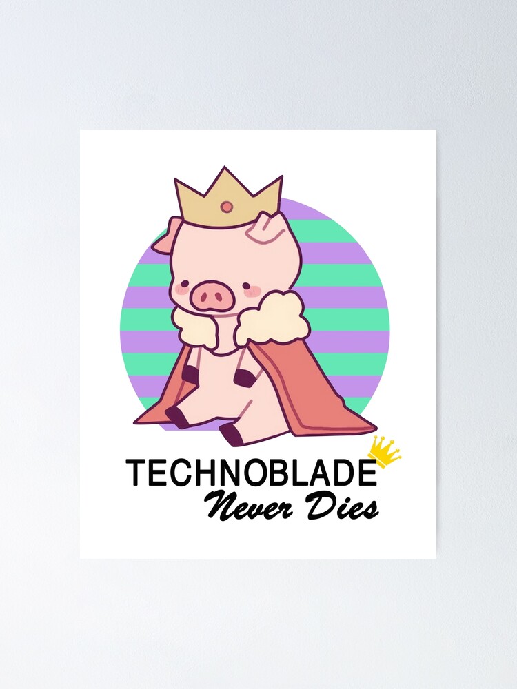 Technoblade Never Dies Crowned Pig Neon White Digital 