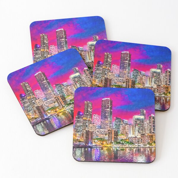 Item preview, Brickell Bay Drive skyline at twilight, Miami - digital painting designed and sold by NickoPrints.