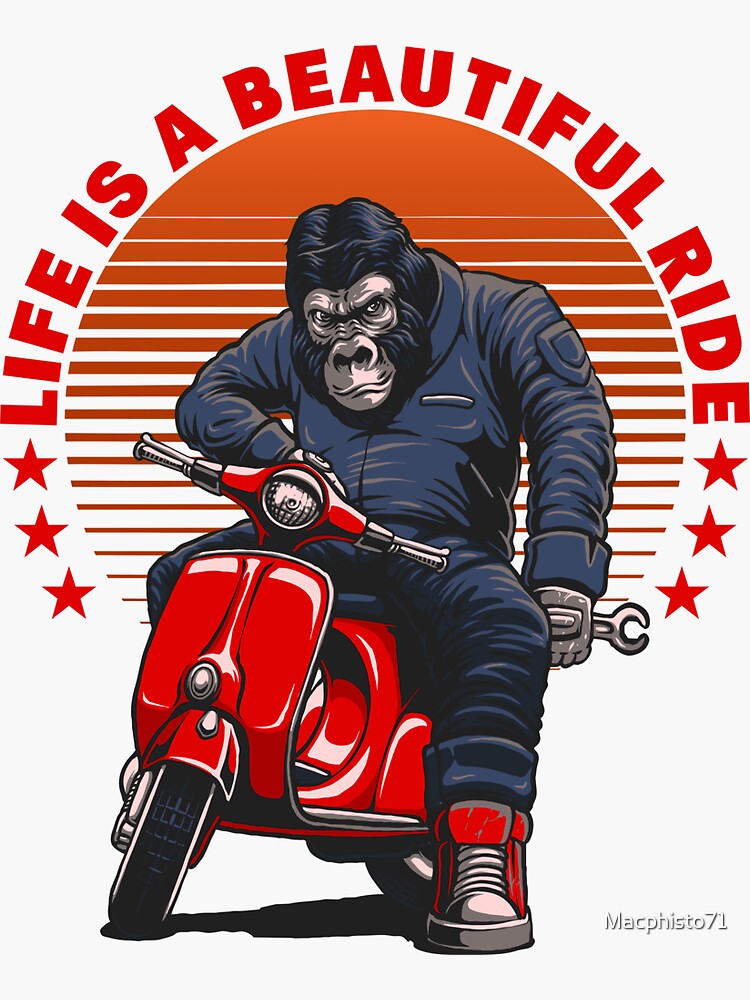 Gorilla monkey scooter moped moped scooter rider Sticker by Macphisto71