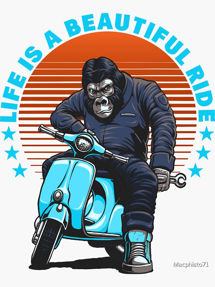 Gorilla monkey scooter moped moped scooter rider Sticker by Macphisto71