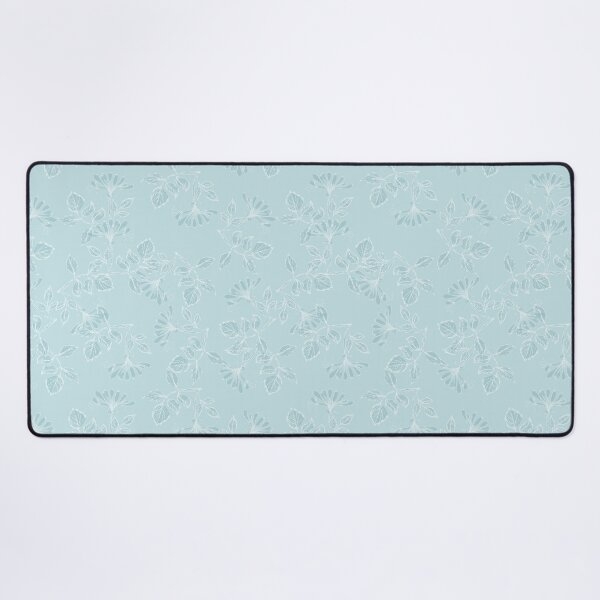 Vintage engraved honeysuckle - China ink floral - Baby blue silhouette Desk Mat