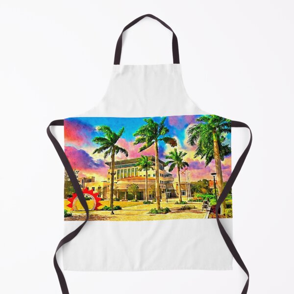 Item preview, Coral Springs city hall building seen behind the palm trees at sunset - digital painting designed and sold by NickoPrints.