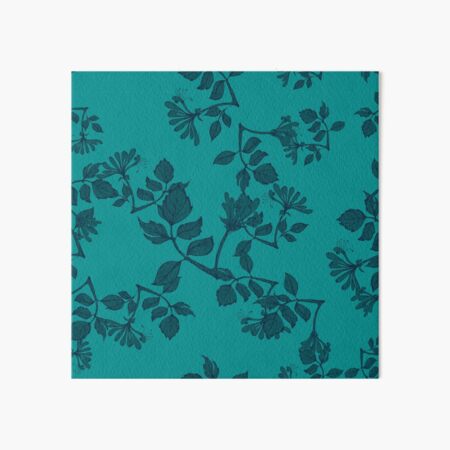 Vintage engraved honeysuckle - China ink floral - silhouette turquoise Art Board Print