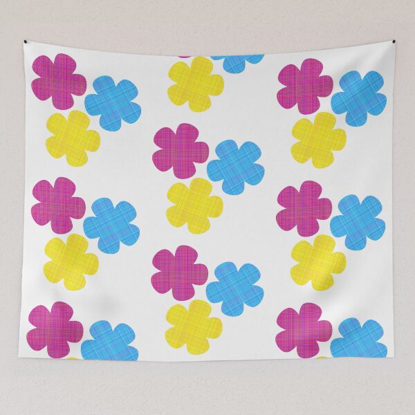 Item preview, Tartan Flowers Pink, Yellow, Blue on White designed and sold by Shapes-Mania.