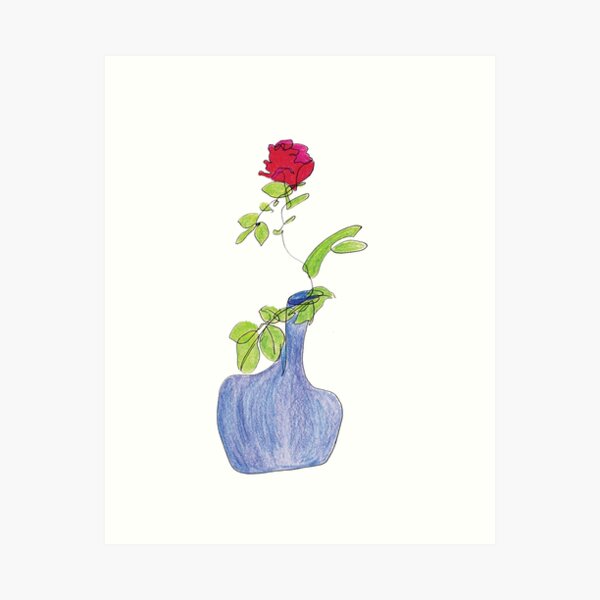 Red Rose in a Blue Vase Art Print