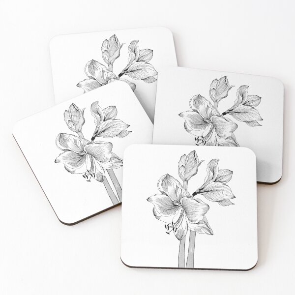 Item preview, Amaryllis hippeastrum lilly flower isolated black and white outline sketch drawing. Spring floral bouquet foliage element. design illustration. Line style. designed and sold by Sunshine2504.