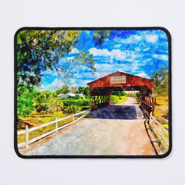 Item preview, Coral Springs Covered Bridge - watercolor ink painting designed and sold by NickoPrints.
