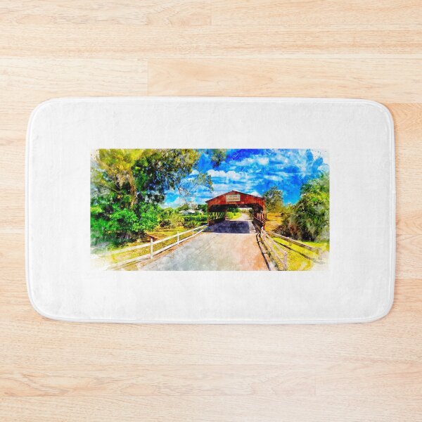 Item preview, Coral Springs Covered Bridge - watercolor ink painting designed and sold by NickoPrints.