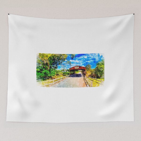 Item preview, Coral Springs Covered Bridge - watercolor ink painting designed and sold by NickoPrints.