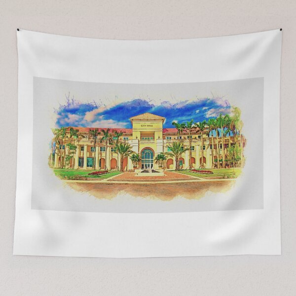Item preview, Miramar city hall building - watercolor painting designed and sold by NickoPrints.