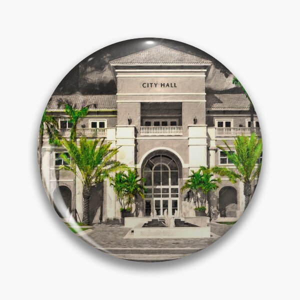 Item preview, Miramar city hall building in black and white with the green of the vegetation isolated designed and sold by NickoPrints.