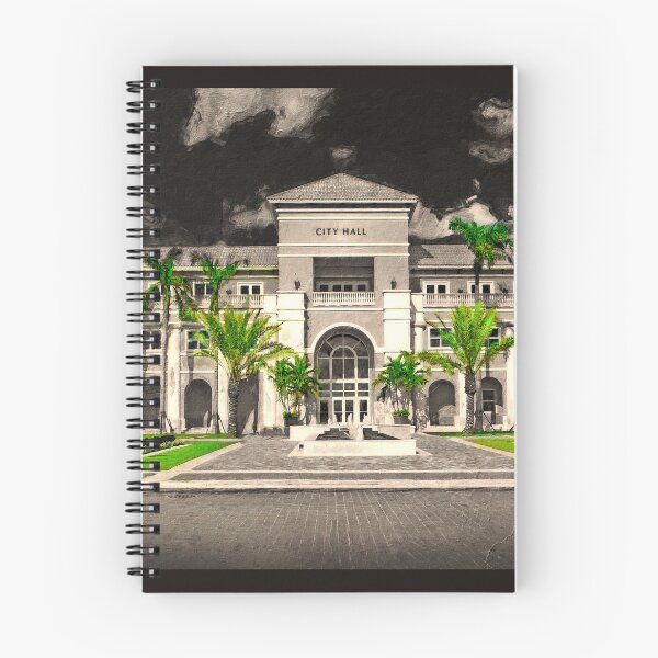 Item preview, Miramar city hall building in black and white with the green of the vegetation isolated designed and sold by NickoPrints.
