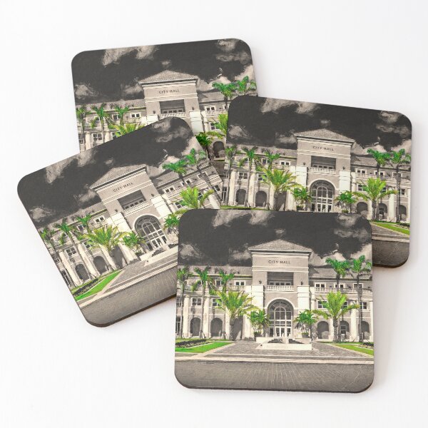 Item preview, Miramar city hall building in black and white with the green of the vegetation isolated designed and sold by NickoPrints.