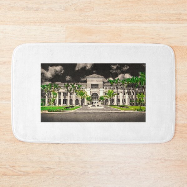 Item preview, Miramar city hall building in black and white with the green of the vegetation isolated designed and sold by NickoPrints.