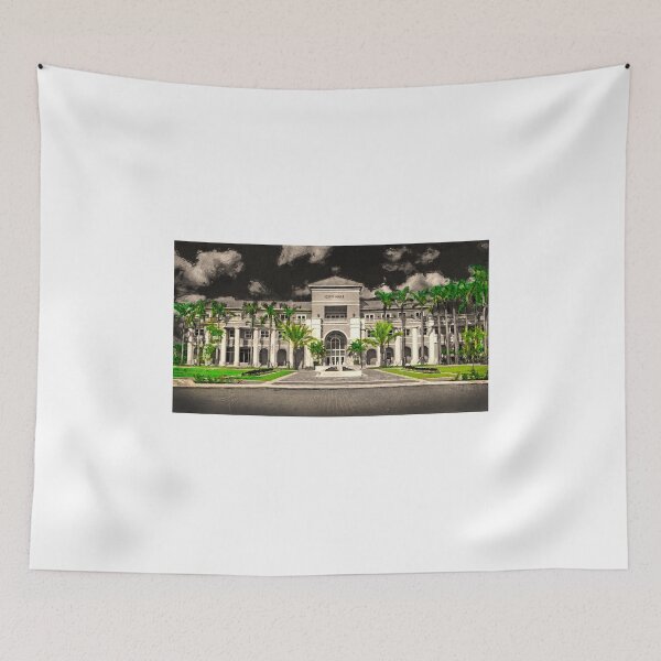 Item preview, Miramar city hall building in black and white with the green of the vegetation isolated designed and sold by NickoPrints.