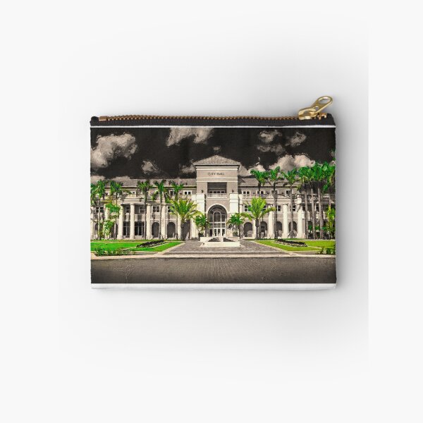 Item preview, Miramar city hall building in black and white with the green of the vegetation isolated designed and sold by NickoPrints.