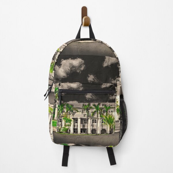 Item preview, Miramar city hall building in black and white with the green of the vegetation isolated designed and sold by NickoPrints.