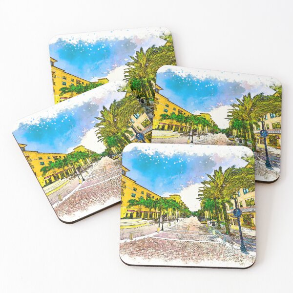 Item preview, Downtown Miramar, Florida, with the City Hall Promenade - sketch painting designed and sold by NickoPrints.