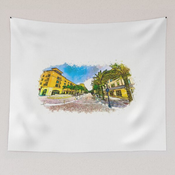 Item preview, Downtown Miramar, Florida, with the City Hall Promenade - sketch painting designed and sold by NickoPrints.