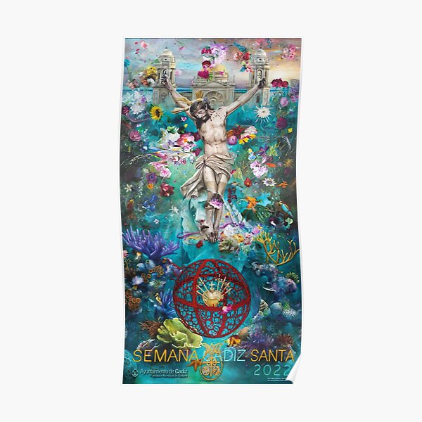 CADIZ: City of Spain: Region of Andalusia: Easter in Cadiz : Traditional religious art of posters announcing the traditional processions of people and saints in Spanish Easter Poster