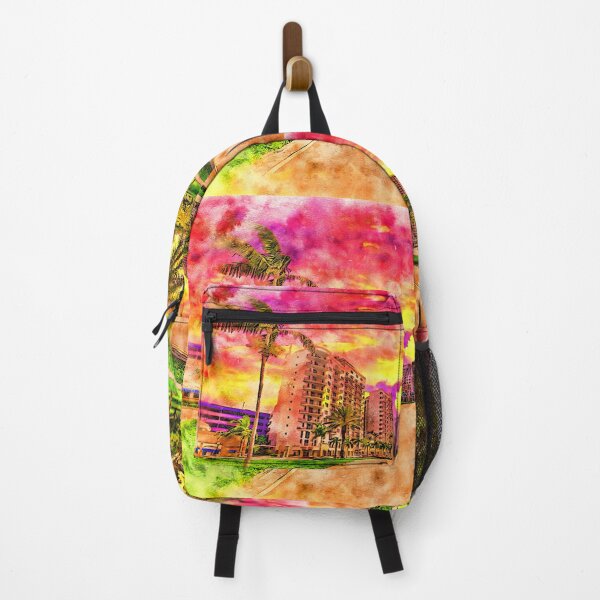 Item preview, Young Circle Park in downtown Hollywood, Florida, at sunset - pen and watercolor designed and sold by NickoPrints.