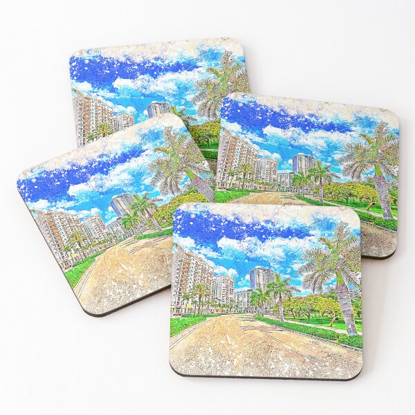 Item preview, Young Circle Park in downtown Hollywood, Florida - colored drawing designed and sold by NickoPrints.