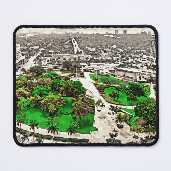 Item preview, Aerial view of the Young Circle Park in downtown Hollywood in black and white with green isolated designed and sold by NickoPrints.