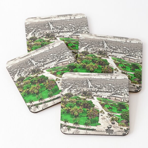 Item preview, Aerial view of the Young Circle Park in downtown Hollywood in black and white with green isolated designed and sold by NickoPrints.