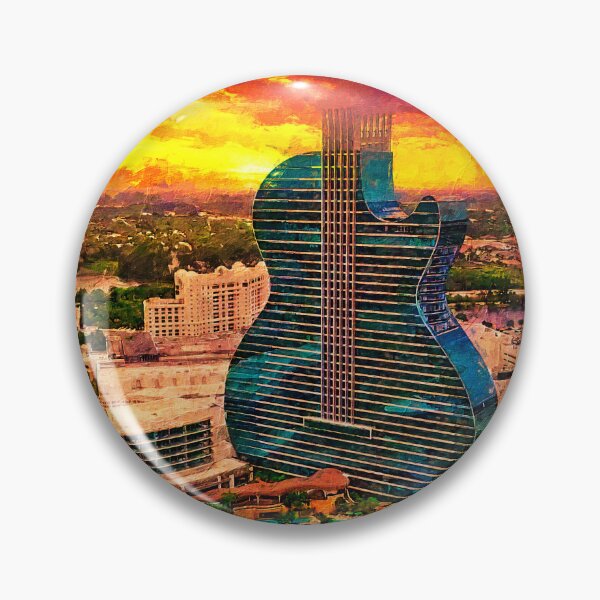 Item preview, Seminole Hard Rock Hotel and Casino Hollywood - Guitar Hotel - at sunset - digital painting designed and sold by NickoPrints.