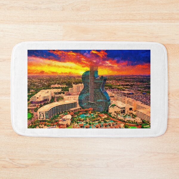 Artikelvorschau, Seminole Hard Rock Hotel und Casino Hollywood - Guitar Hotel - bei Sonnenuntergang - digitale Malerei entworfen und verkauft von NickoPrints.