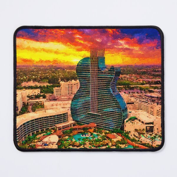 Item preview, Seminole Hard Rock Hotel and Casino Hollywood - Guitar Hotel - at sunset - digital painting designed and sold by NickoPrints.