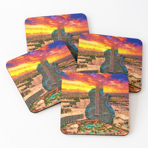 Artikelvorschau, Seminole Hard Rock Hotel und Casino Hollywood - Guitar Hotel - bei Sonnenuntergang - digitale Malerei entworfen und verkauft von NickoPrints.