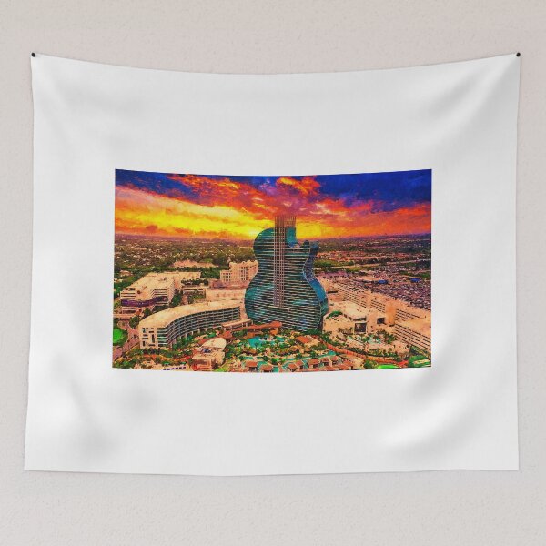 Artikelvorschau, Seminole Hard Rock Hotel und Casino Hollywood - Guitar Hotel - bei Sonnenuntergang - digitale Malerei entworfen und verkauft von NickoPrints.