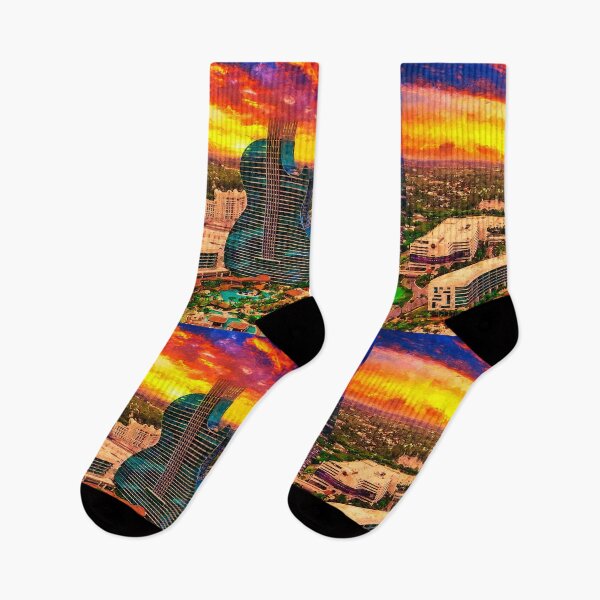 Item preview, Seminole Hard Rock Hotel and Casino Hollywood - Guitar Hotel - at sunset - digital painting designed and sold by NickoPrints.