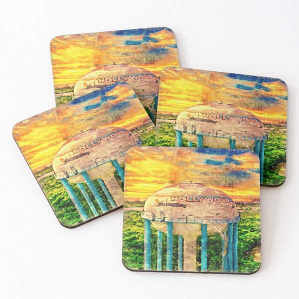 Item preview, Hollywood water tower at sunset - digital painting designed and sold by NickoPrints.