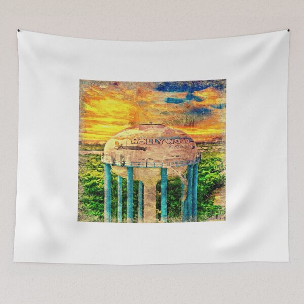 Item preview, Hollywood water tower at sunset - digital painting designed and sold by NickoPrints.