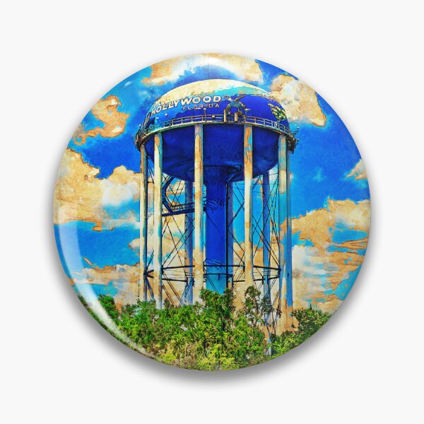 Item preview, Hollywood water tower seen from Interstate 95 - digital painting with vintage look designed and sold by NickoPrints.
