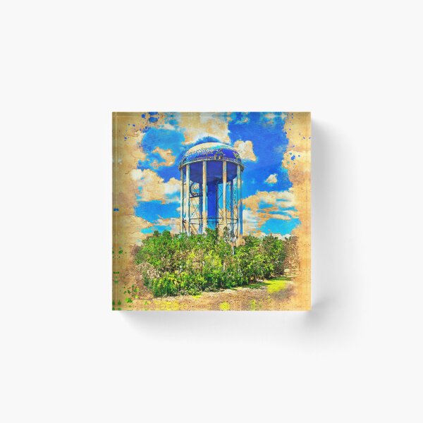Item preview, Hollywood water tower seen from Interstate 95 - digital painting with vintage look designed and sold by NickoPrints.