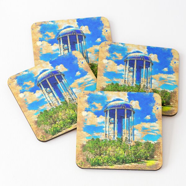Item preview, Hollywood water tower seen from Interstate 95 - digital painting with vintage look designed and sold by NickoPrints.