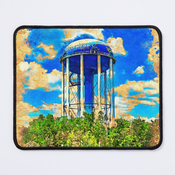 Item preview, Hollywood water tower seen from Interstate 95 - digital painting with vintage look designed and sold by NickoPrints.