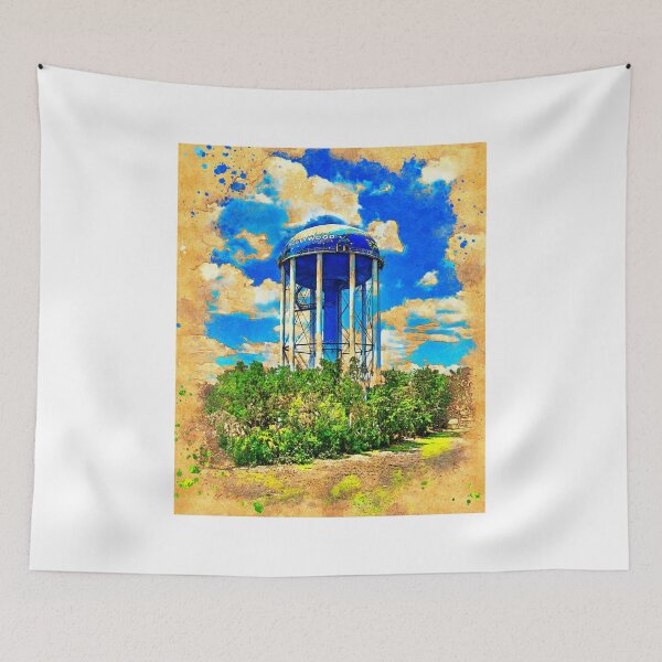 Item preview, Hollywood water tower seen from Interstate 95 - digital painting with vintage look designed and sold by NickoPrints.