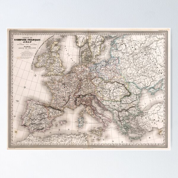 Aperçu de l'œuvre Carte vintage de l'Europe Empire français napoléonien 1812 créée et vendue par philism.